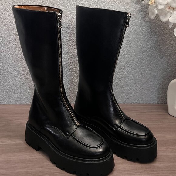  Steve Madden RINZA Mid-Calf Boots Size 8.5 Black Leather Center Zipper (New, No - Picture 3 of 8